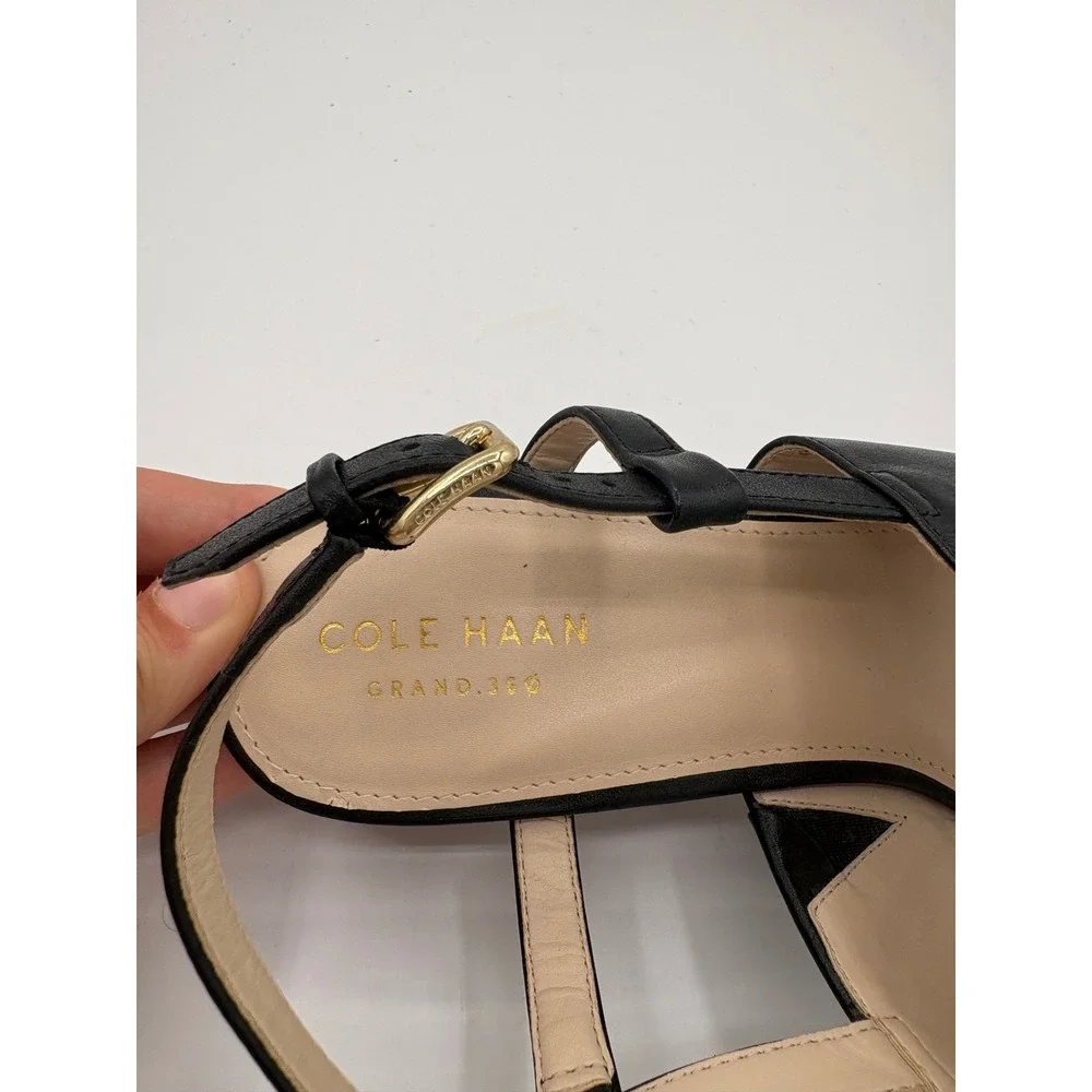Cole Haan Grand 360 Black Leather Slingback Wedge Sandals W14403 Womens 7.5 B - Picture 2 of 7